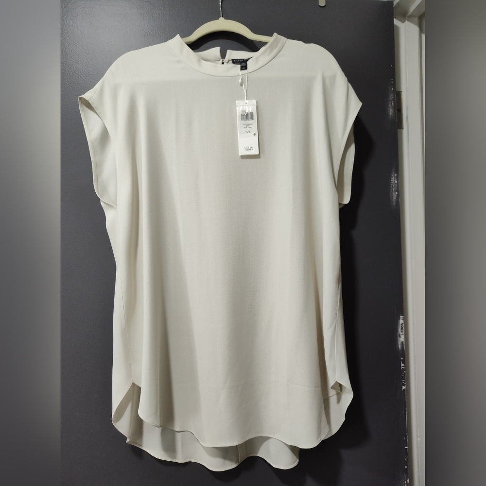 Eileen Fisher Silk Crepe Tunic, Size L, Bone Color, New With Tags